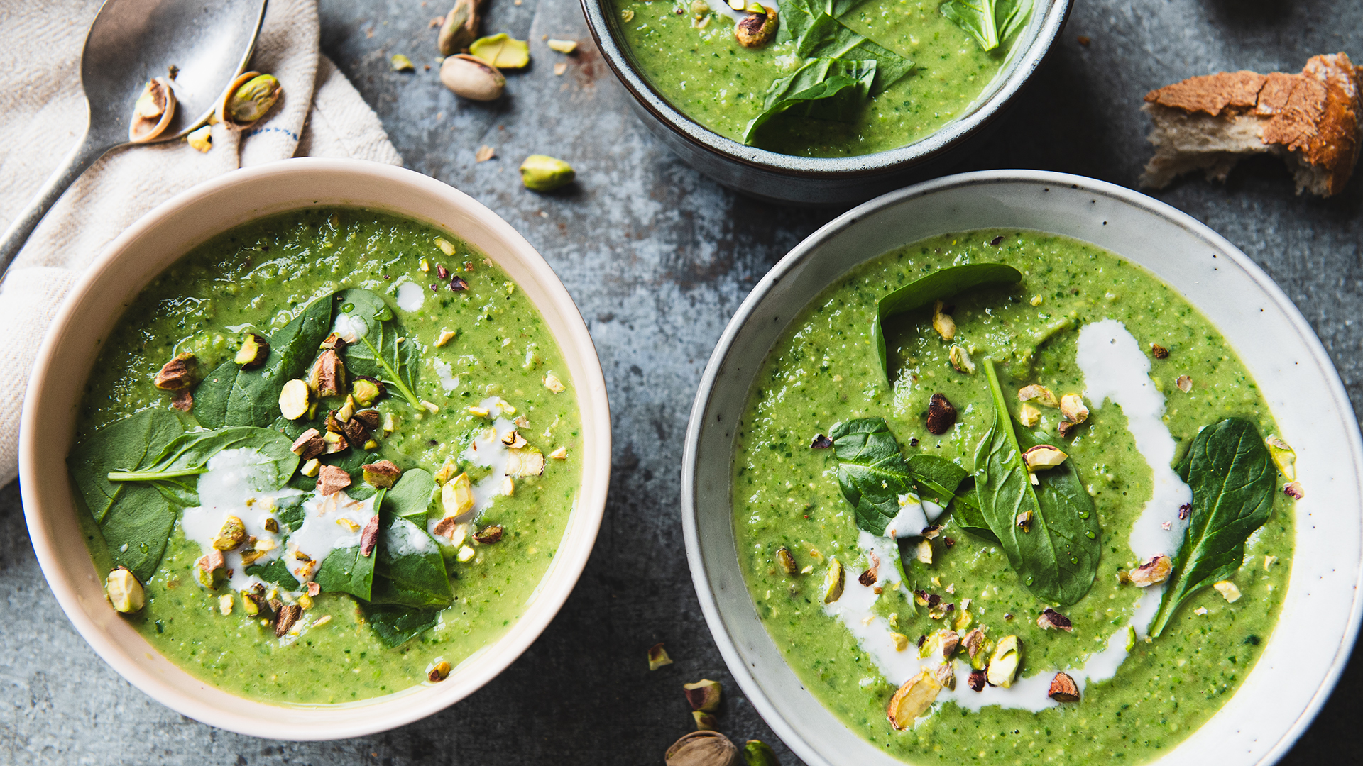 Roasted Fennel Soup, with Pistachios, Peas and Lemon