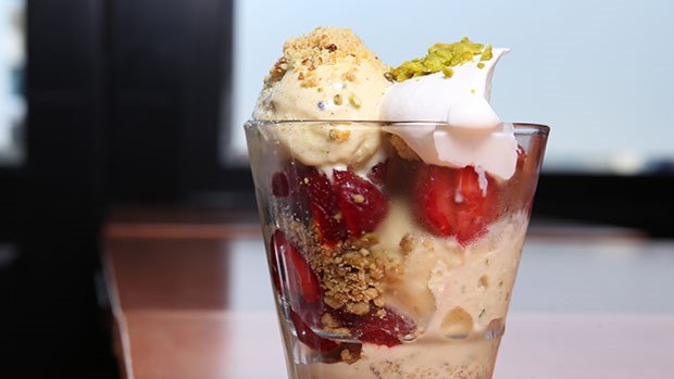 Strawberry Copetta with Pistachio Gelato